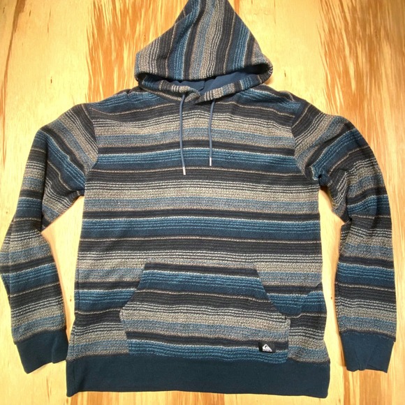 Quiksilver Men's Striped Hoodie Sweatshirt XL Blue Gray Cotton Blend - Picture 1 of 8